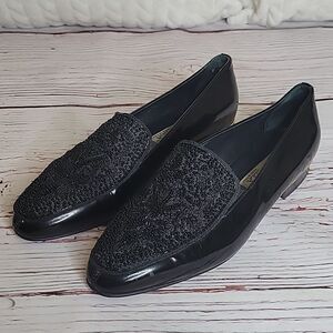 BRUNELLA Black Patent Loafers with Beaded Top of Foot Size 40 or 9.5